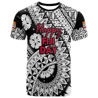Black/white graphic T-shirt with 'Happy Fiji Day' front print