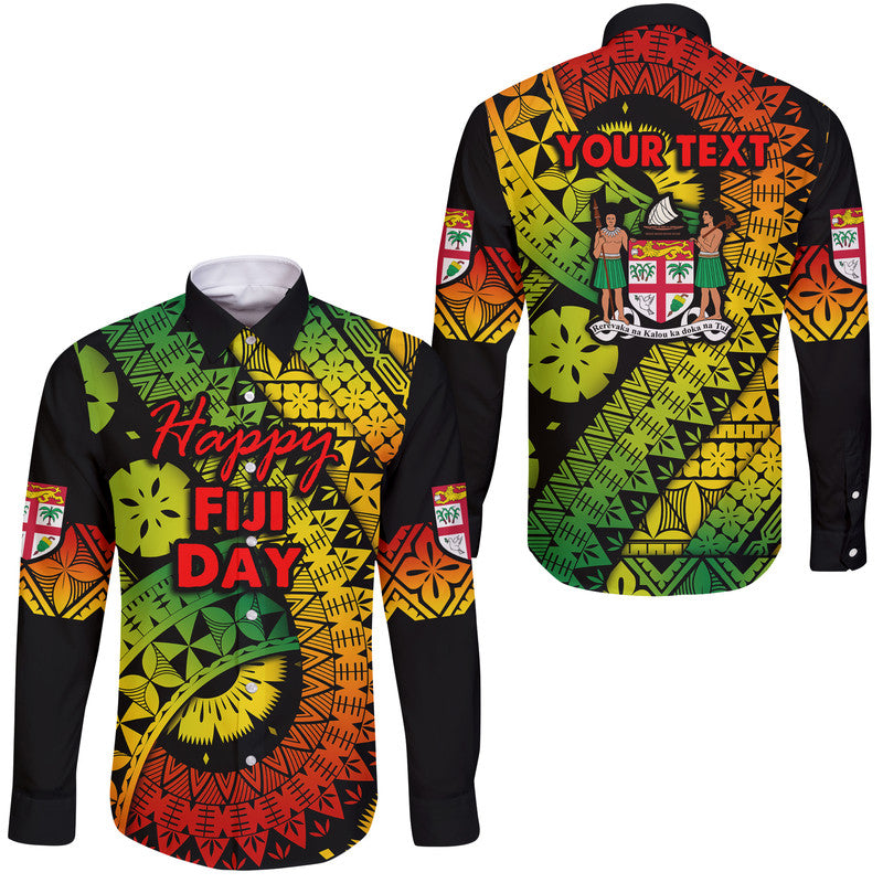 Custom Personalised Fiji Day Hawaii Long Sleeve Button Shirt Masi Kesa Reggae Style - Wonder Print Shop