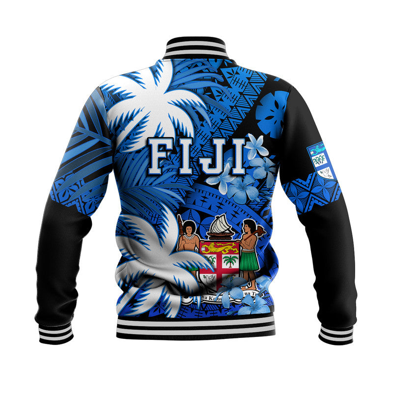 Fiji Coat Of Arms Baseball Jacket Masi Tapa Mixed Palm Tree No2 Blue Version LT9 - Wonder Print Shop