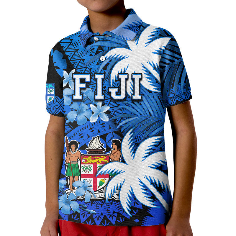 Fiji Polo Shirt Coat Of Arms Masi Tapa Mixed Palm Tree No2 Blue Version - Wonder Print Shop