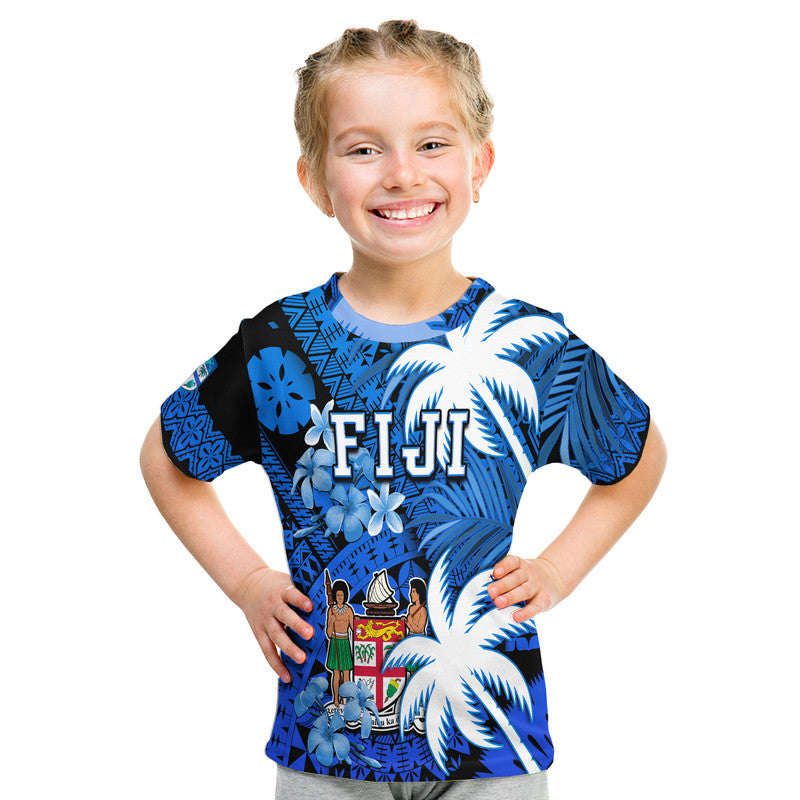 Children's blue short-sleeve T-shirt with tropical floral and FIJI crest front graphic
