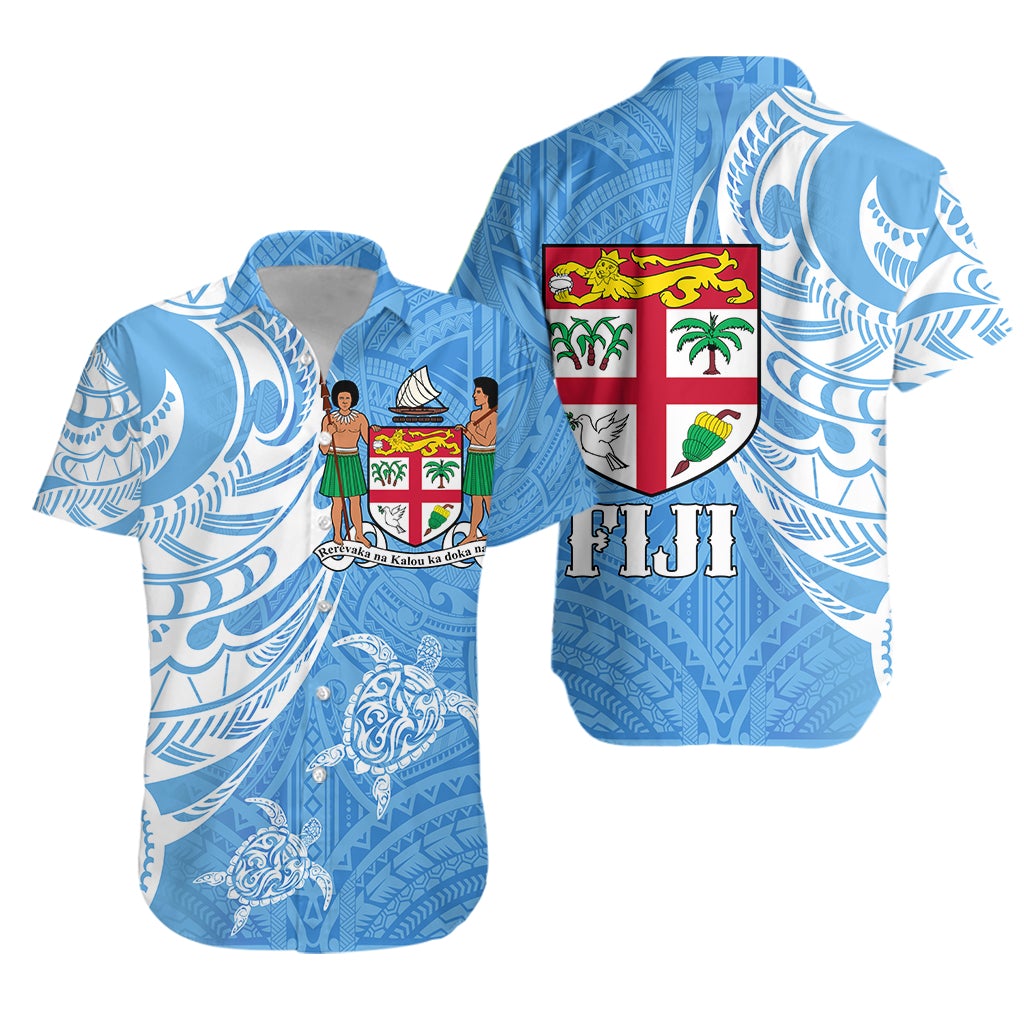 Fiji Coat of Arms Hawaiian Shirt Turquoise Color - Wonder Print Shop
