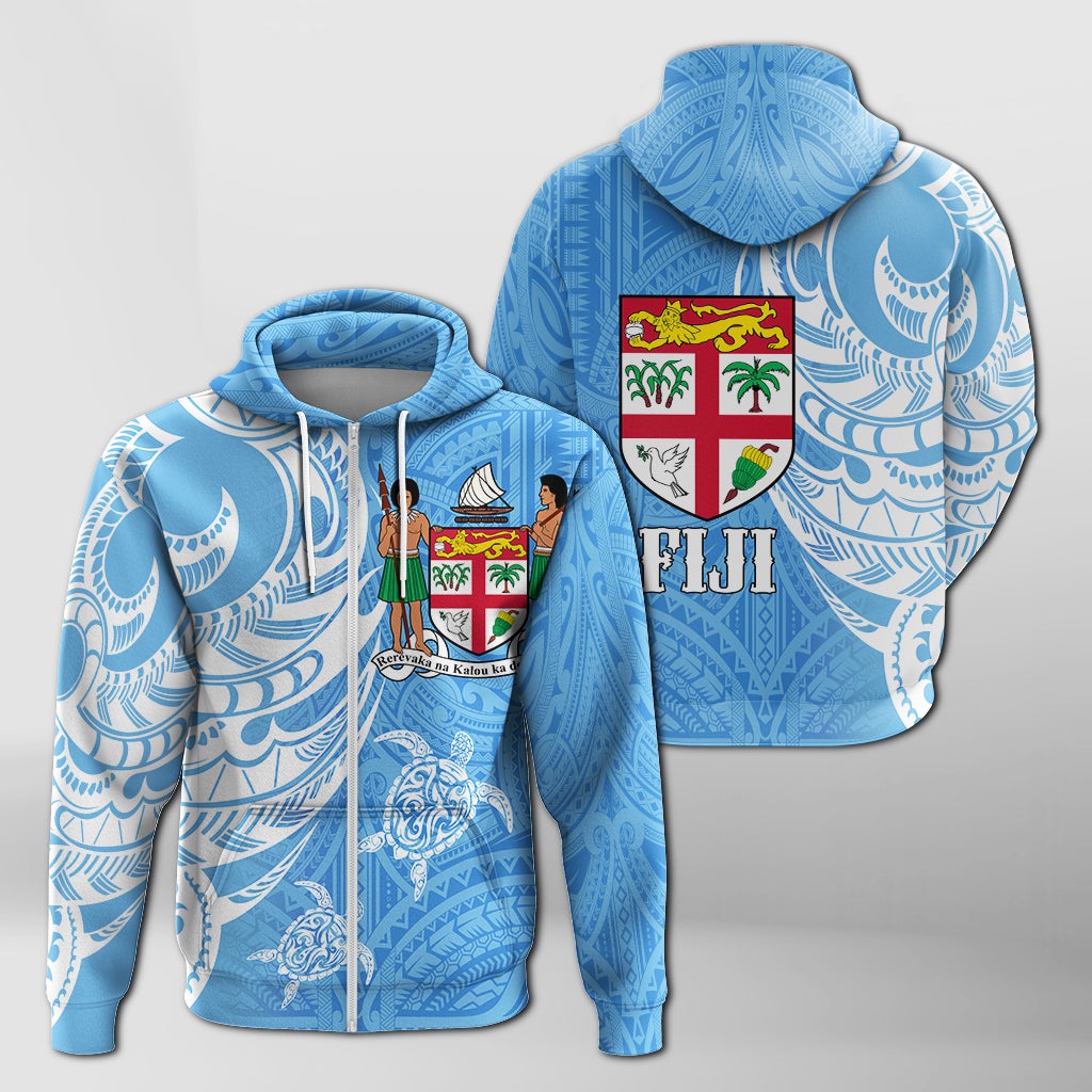 Fiji Coat of Arms Turquoise Color Zip Up Hoodie - Wonder Print Shop