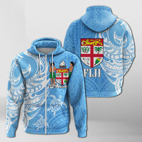Fiji Coat of Arms Turquoise Color Zip Up Hoodie - Wonder Print Shop