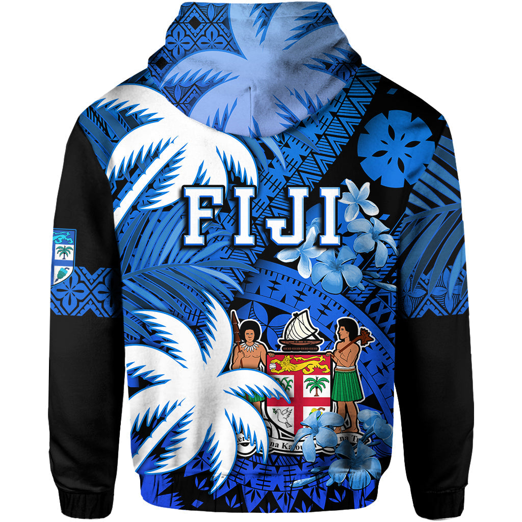 Fiji Hoodie Coat Of Arms Masi Tapa Mixed Palm Tree No2 Blue Version - Wonder Print Shop