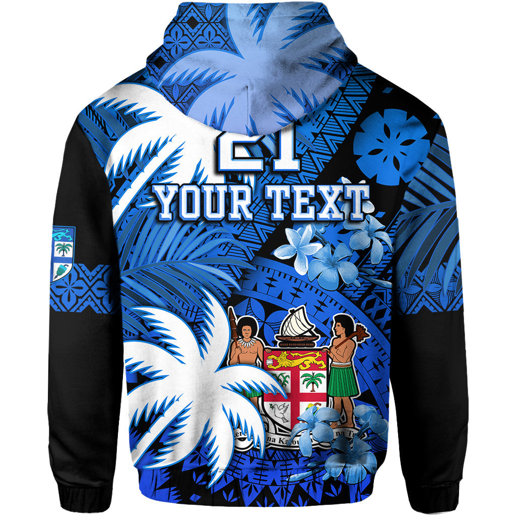 Custom Personalised Fiji Hoodie Coat Of Arms Masi Tapa Mixed Palm Tree No2 Blue Version - Wonder Print Shop