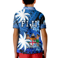 Fiji Polo Shirt Coat Of Arms Masi Tapa Mixed Palm Tree No2 Blue Version - Wonder Print Shop