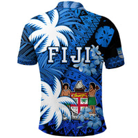 Fiji Polo Shirt Coat Of Arms Masi Tapa Mixed Palm Tree No2 Blue Version - Wonder Print Shop
