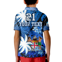 Custom Fiji Polo Shirt Coat Of Arms Masi Tapa Mixed Palm Tree No2 Blue Version - Wonder Print Shop