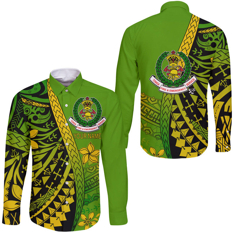 Custom Personalised Tonga Fire And Emergency Services Hawaii Long Sleeve Button Shirt Polynesian Minimalist Style - Wonder Print Shop