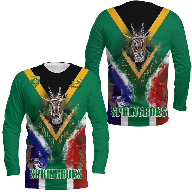 South Africa Springboks Rugby Long Sleeve Shirt Bokke Flag Style - Wonder Print Shop