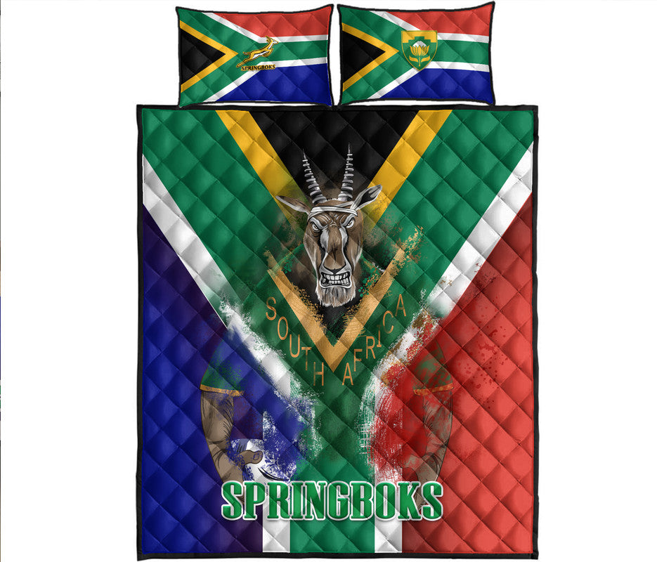 South Africa Springboks Rugby Quilt Bed Set Bokke Flag Style - Wonder Print Shop