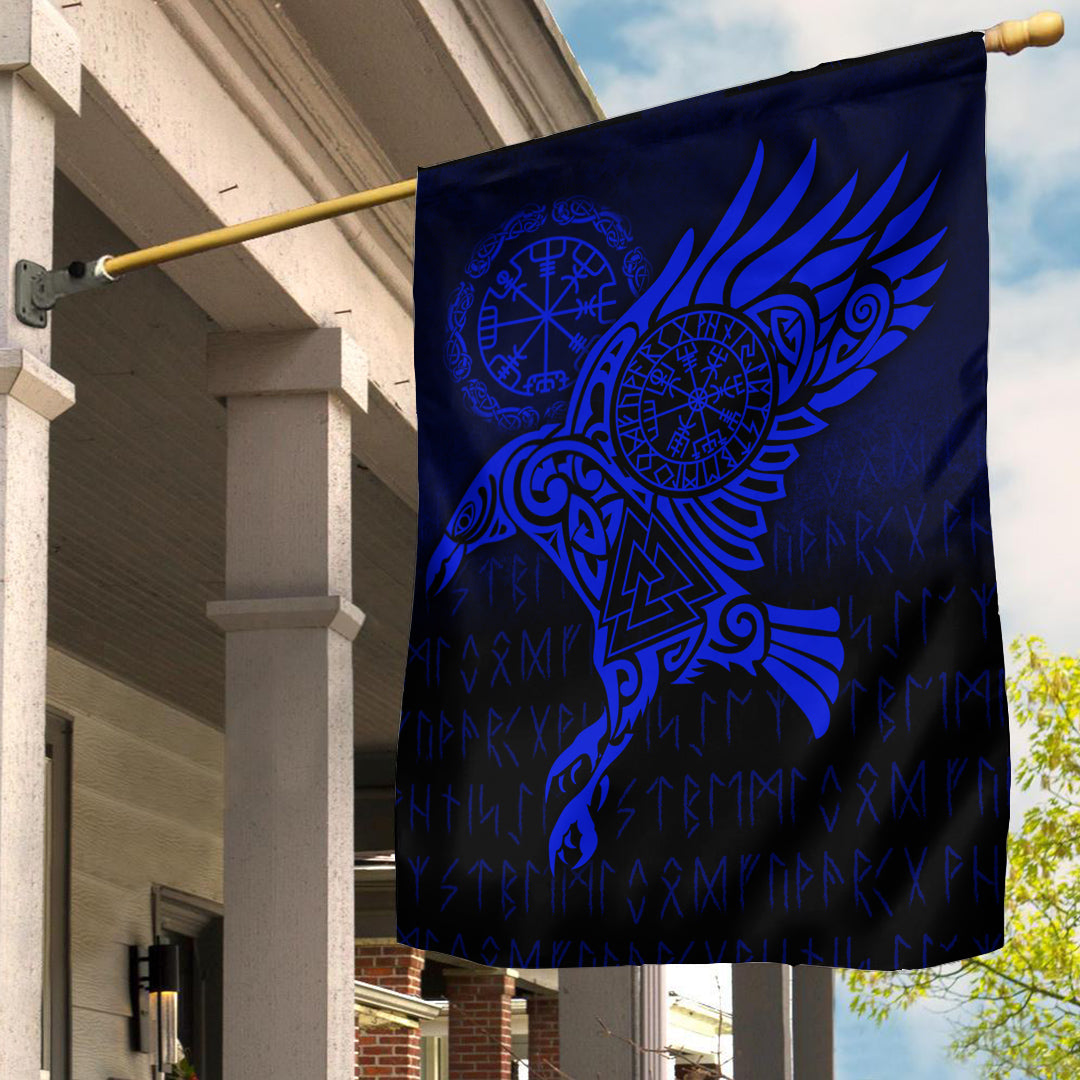 Viking Flag Raven Vegvisir Tattoo Blue Version Flag RLT12 - Wonder Print Shop