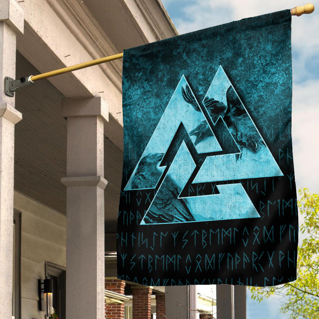 Viking Flag Huginn Muninn Ravens from Odin Viking Cyan Version Flag RLT12 - Wonder Print Shop