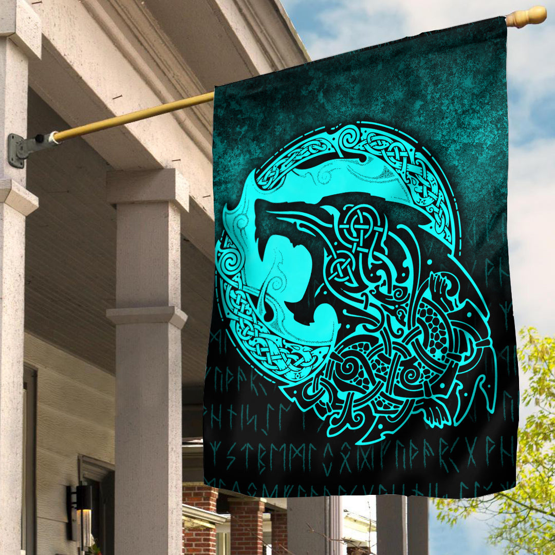 Viking Flag Fenrir Viking 3D Tattoo Cyan Version Flag RLT12 - Wonder Print Shop