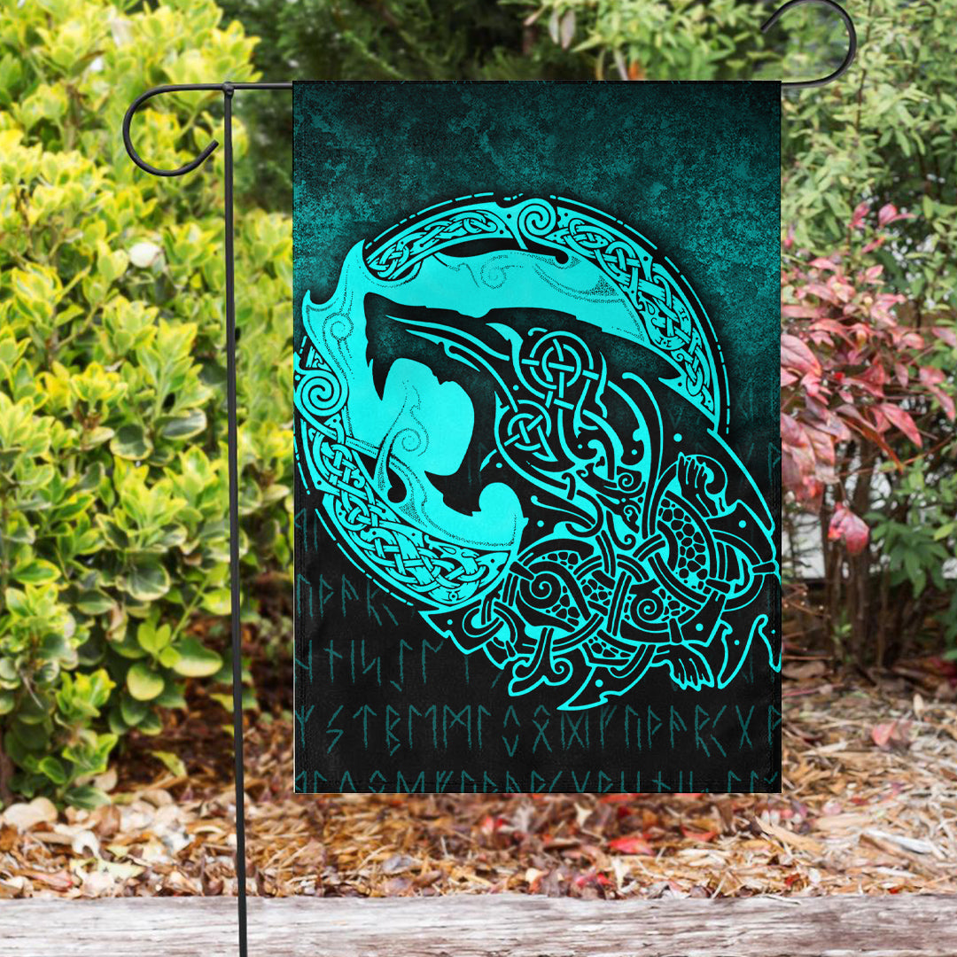 Viking Flag Fenrir Viking 3D Tattoo Cyan Version Flag RLT12 - Wonder Print Shop