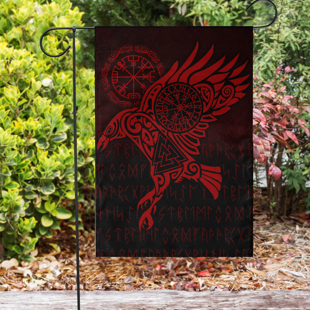 Viking Flag Raven Vegvisir Tattoo Red Version Flag RLT12 - Wonder Print Shop