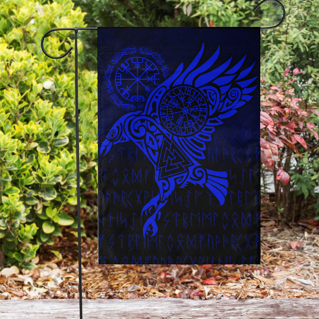 Viking Flag Raven Vegvisir Tattoo Blue Version Flag RLT12 - Wonder Print Shop