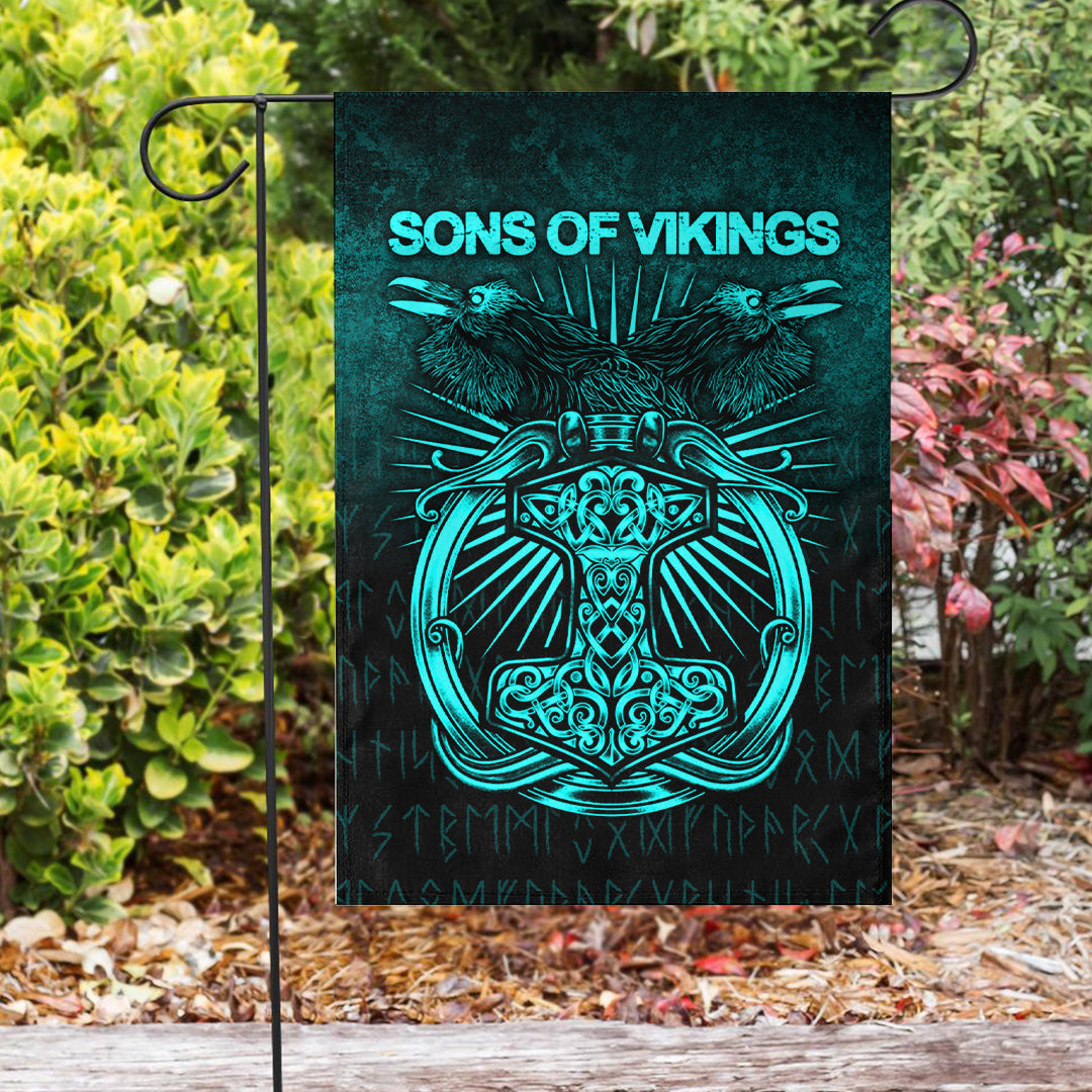 Viking Flag Vikings Ravens Mjolnir Cyan Version Flag RLT12 - Wonder Print Shop