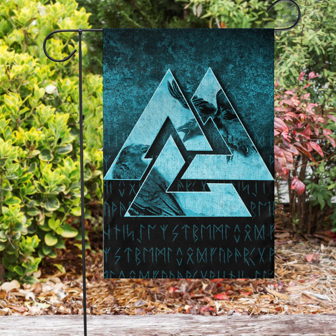 Viking Flag Huginn Muninn Ravens from Odin Viking Cyan Version Flag RLT12 - Wonder Print Shop