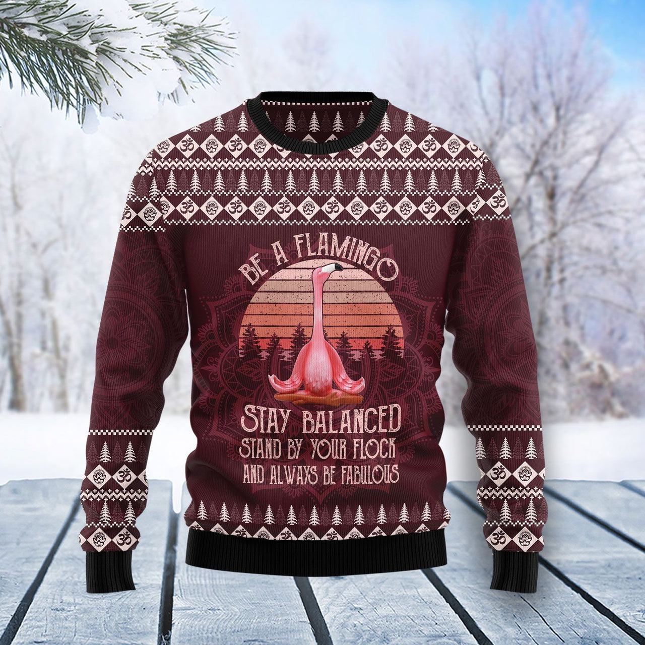 flamingo-yoga-ugly-christmas-sweater