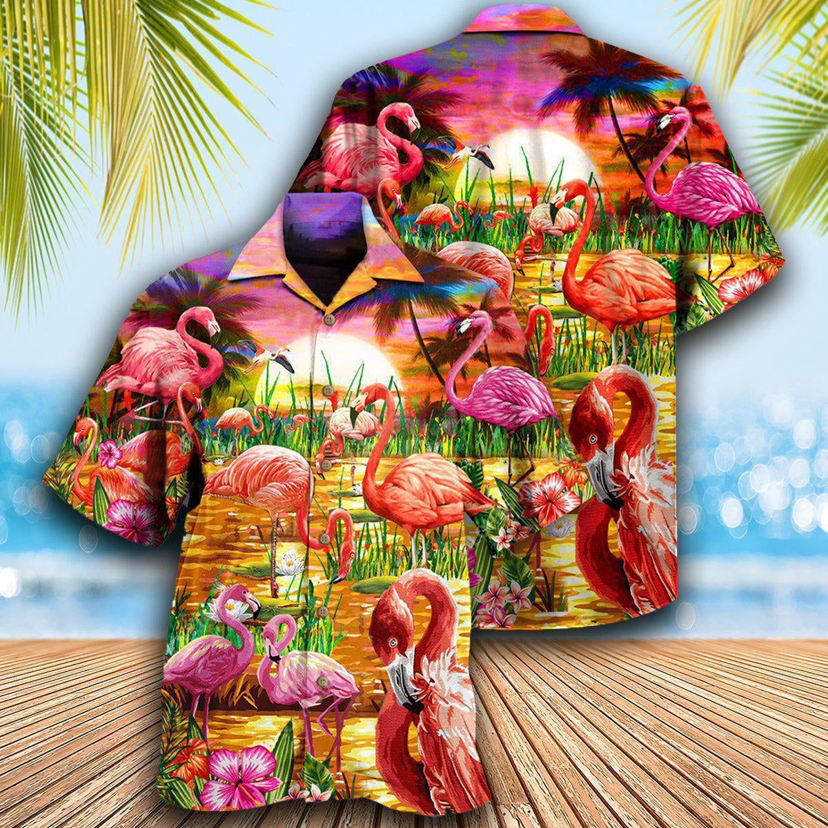 Flamingo Romantic Sunset With Flamingo Hawaiian Shirt - Wonder Print Shop