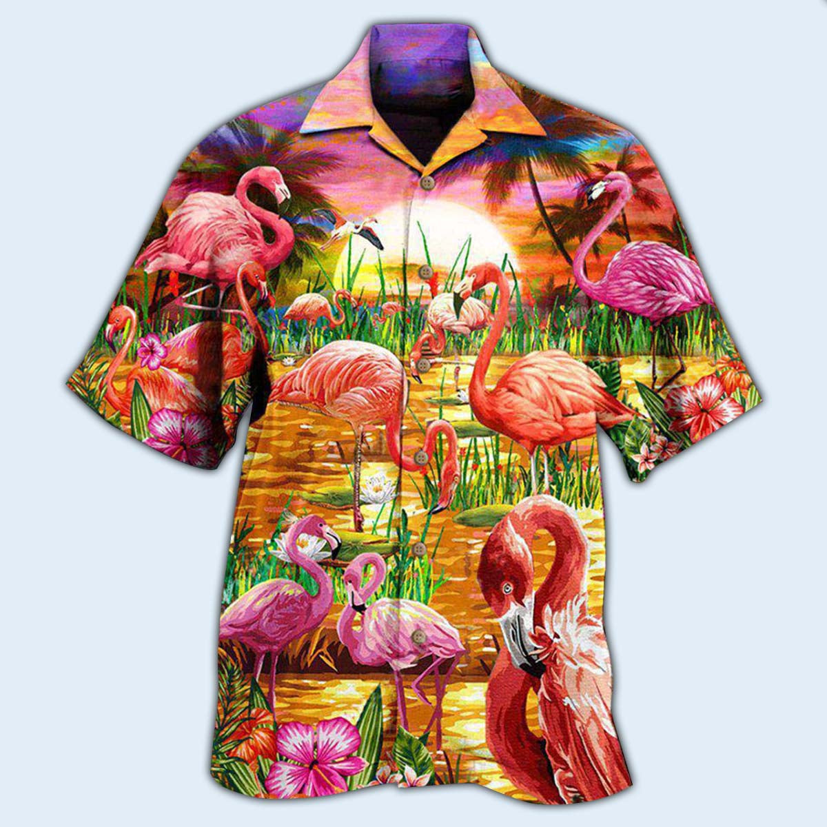 Flamingo Romantic Sunset With Flamingo Hawaiian Shirt - Wonder Print Shop
