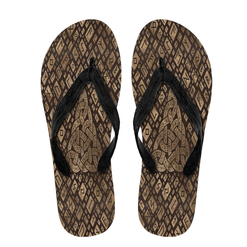 viking-flip-flops-triquetra-and-runic-alphabet-wood-and-gold-flip-flops