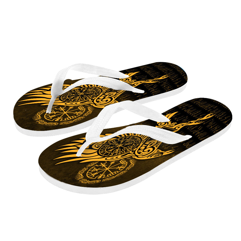 viking-flip-flops-raven-vegvisir-tattoo-gold-version-flip-flops