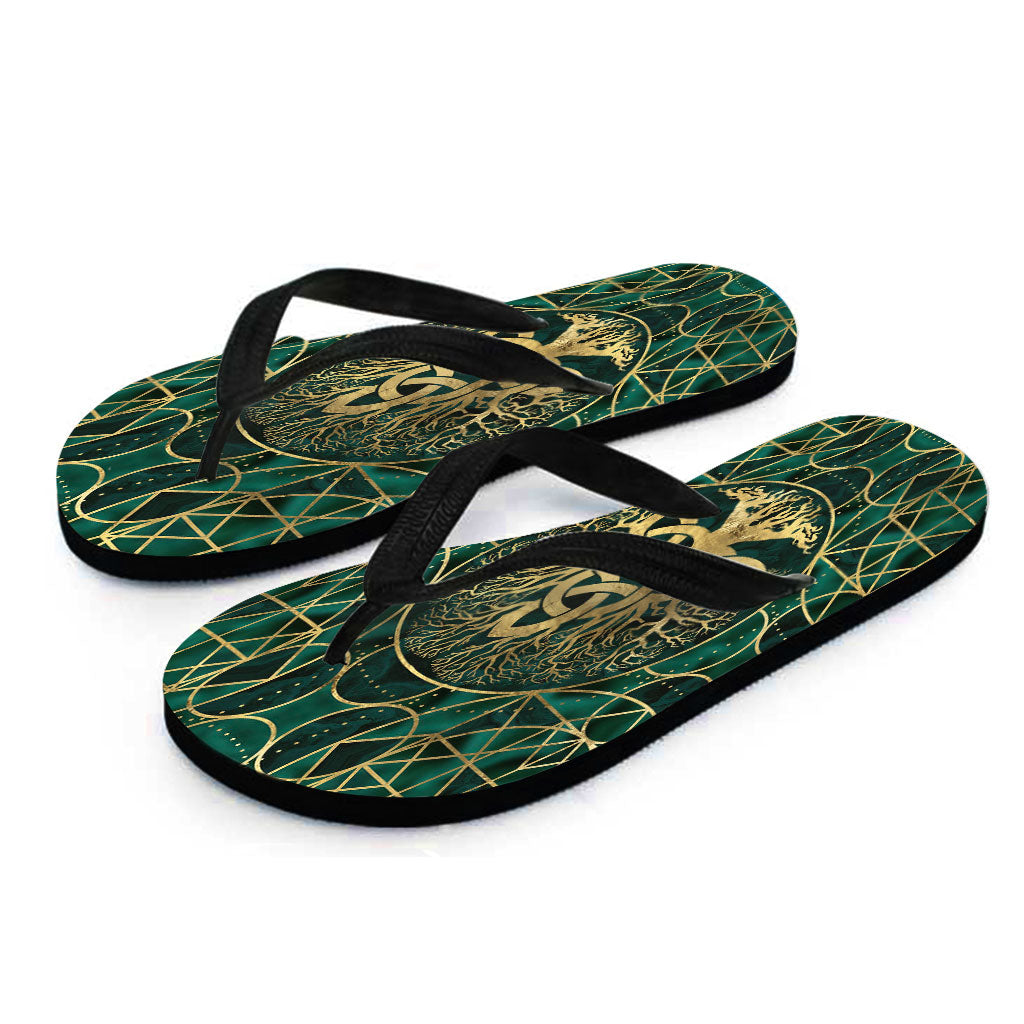 viking-flip-flops-tree-of-life-with-triquetra-malachite-and-gold-flip-flops