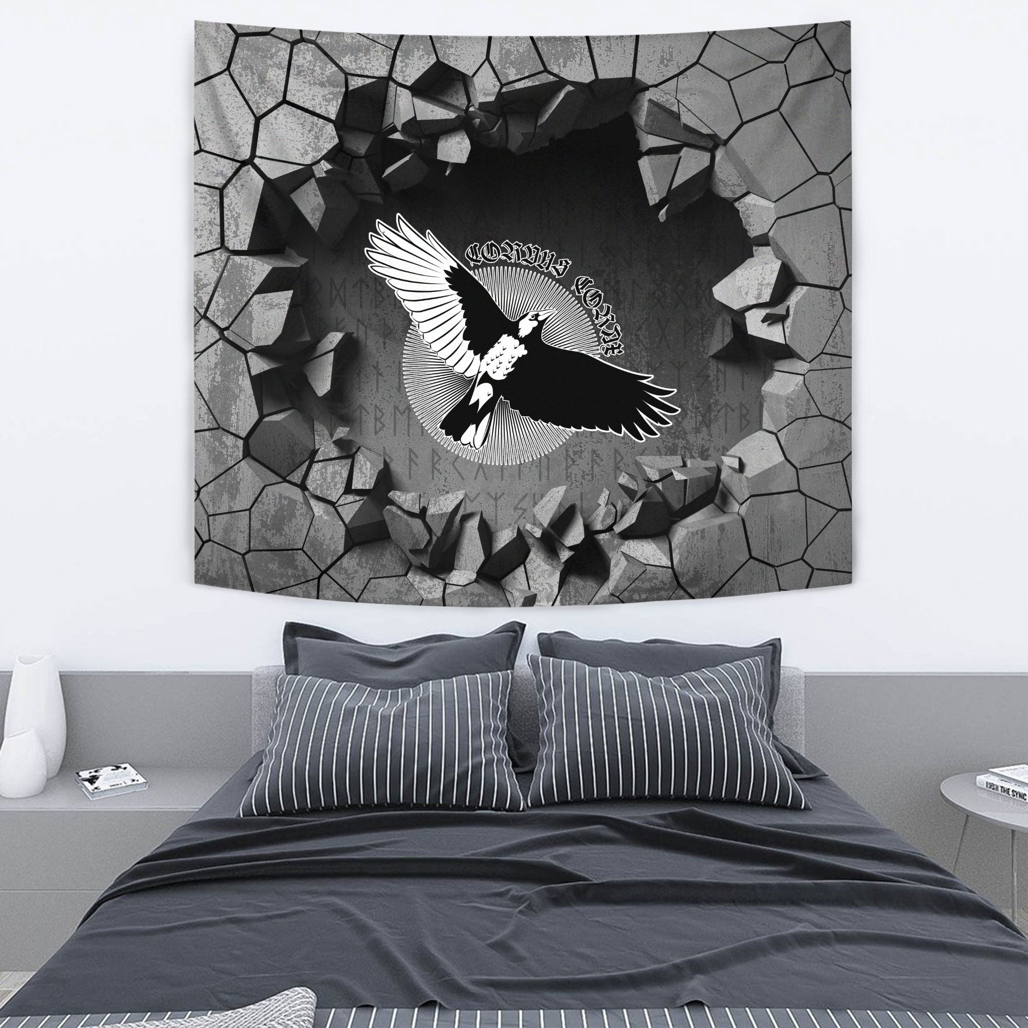 Viking Tapestry - Fighting Axes Raven Skull Fantasy Warrior Inscription Hero Tapestry RLT12 - Wonder Print Shop