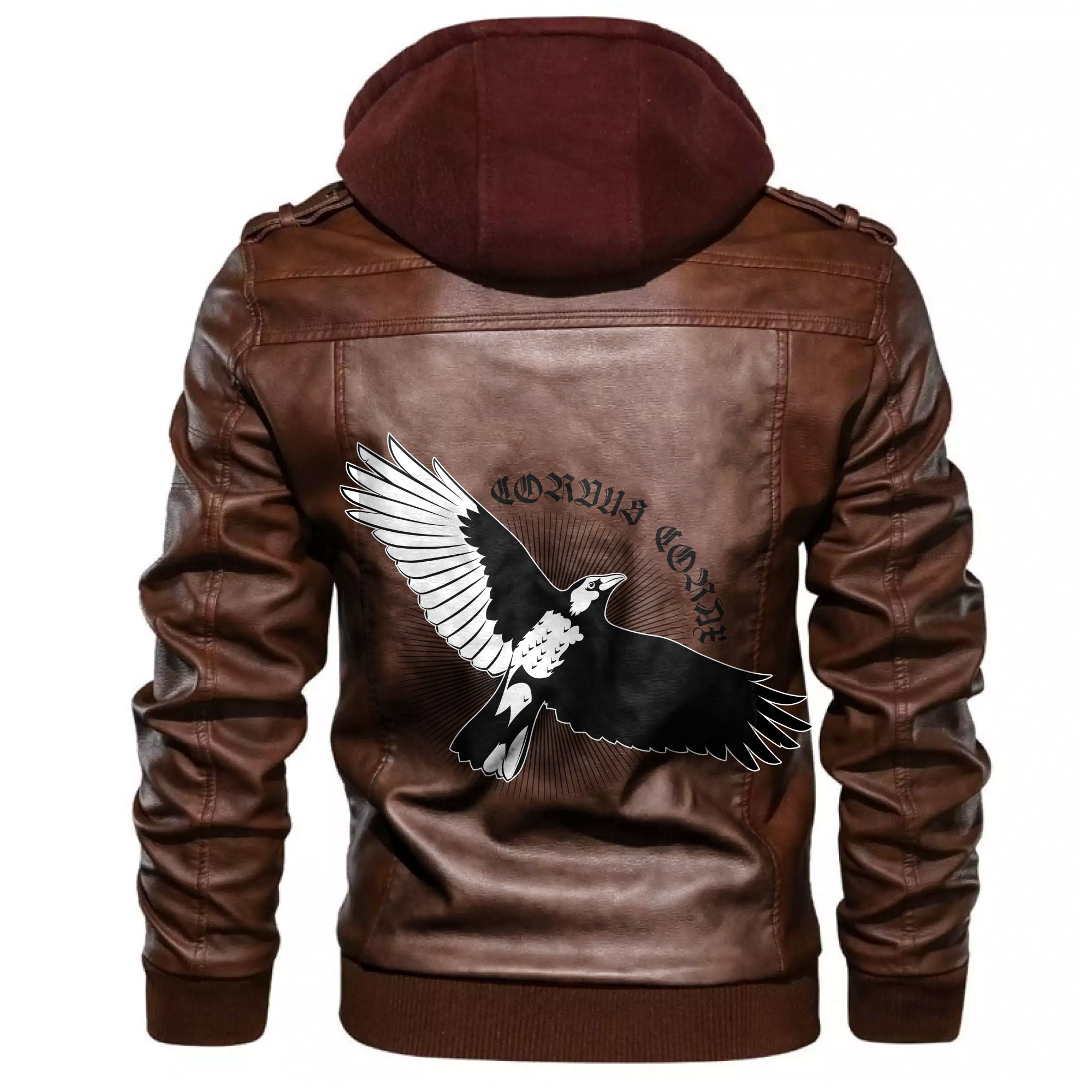 Viking Flying Mighty Black Raven Leather Jacket RLT12 - Wonder Print Shop