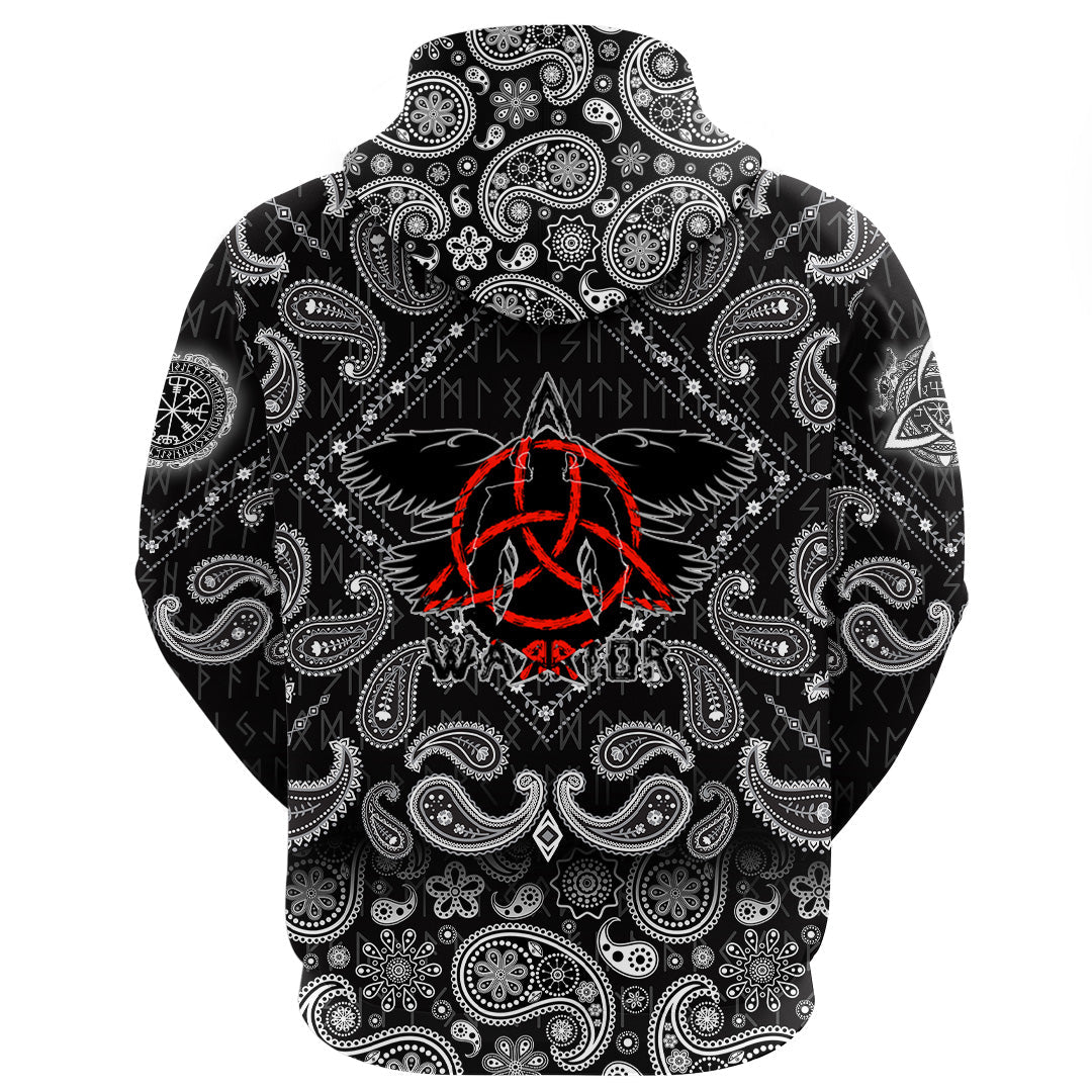 Viking Hoodie Flying Ravens Two Swords with Bandana Paisley Style RLT12 - Wonder Print Shop