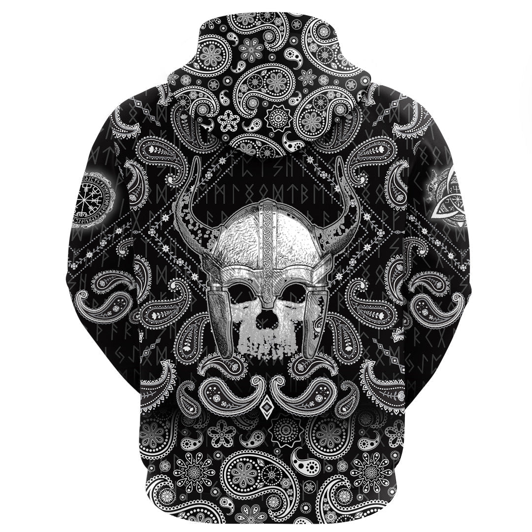 Viking Hoodie For Human Skull with Bandana Paisley Style RLT12 - Wonder Print Shop