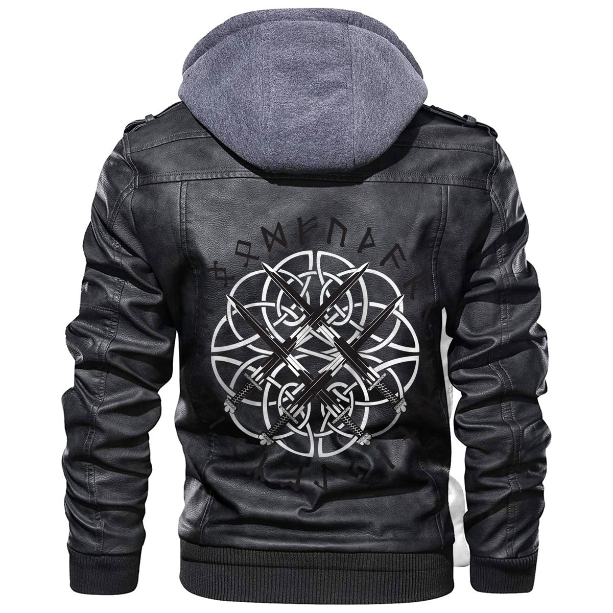 Viking Four Crossed The Sword In A Circle Of Norse Runes Leather Jacket RLT12 - Wonder Print Shop