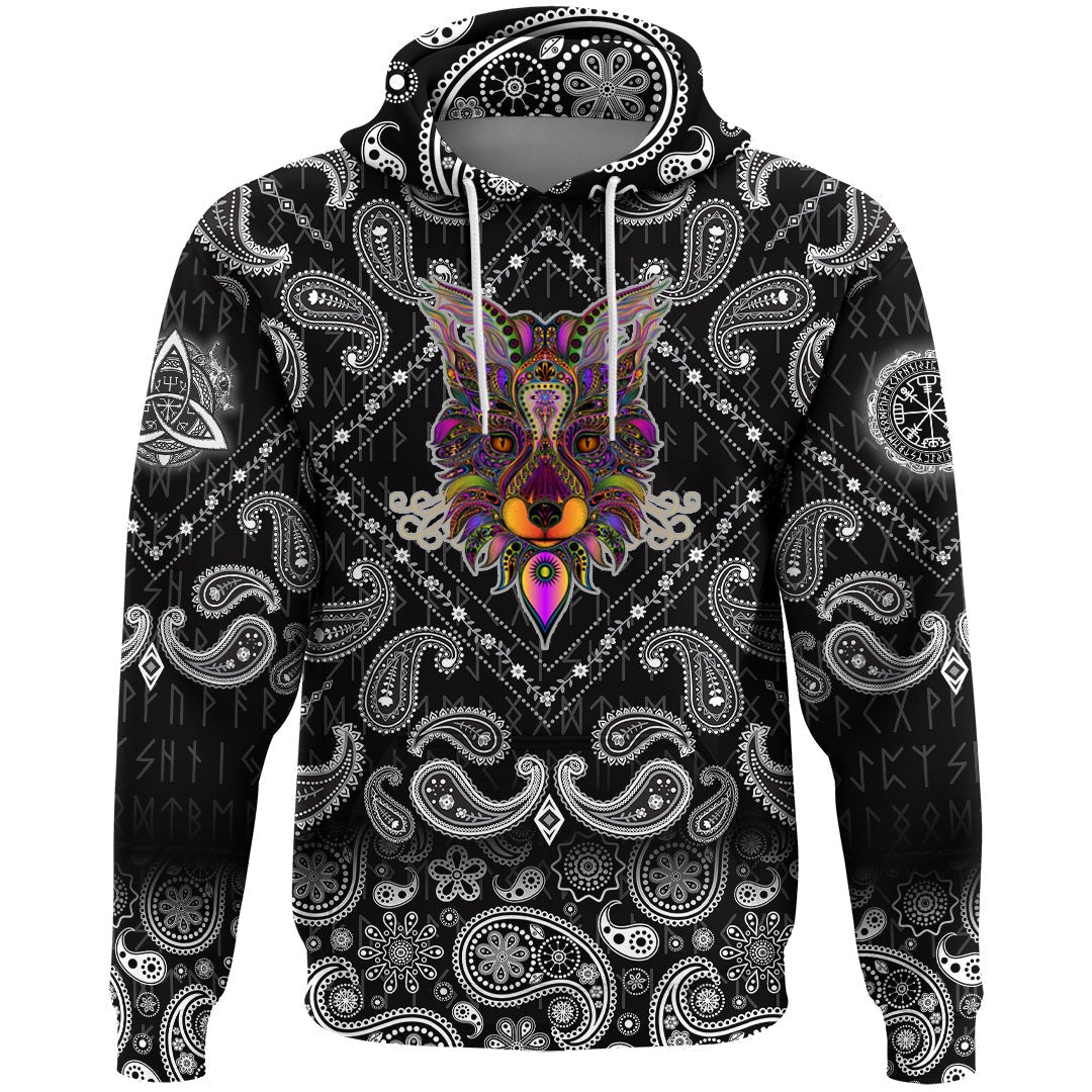 Viking Hoodie Fox with Bandana Paisley Style RLT12 - Wonder Print Shop