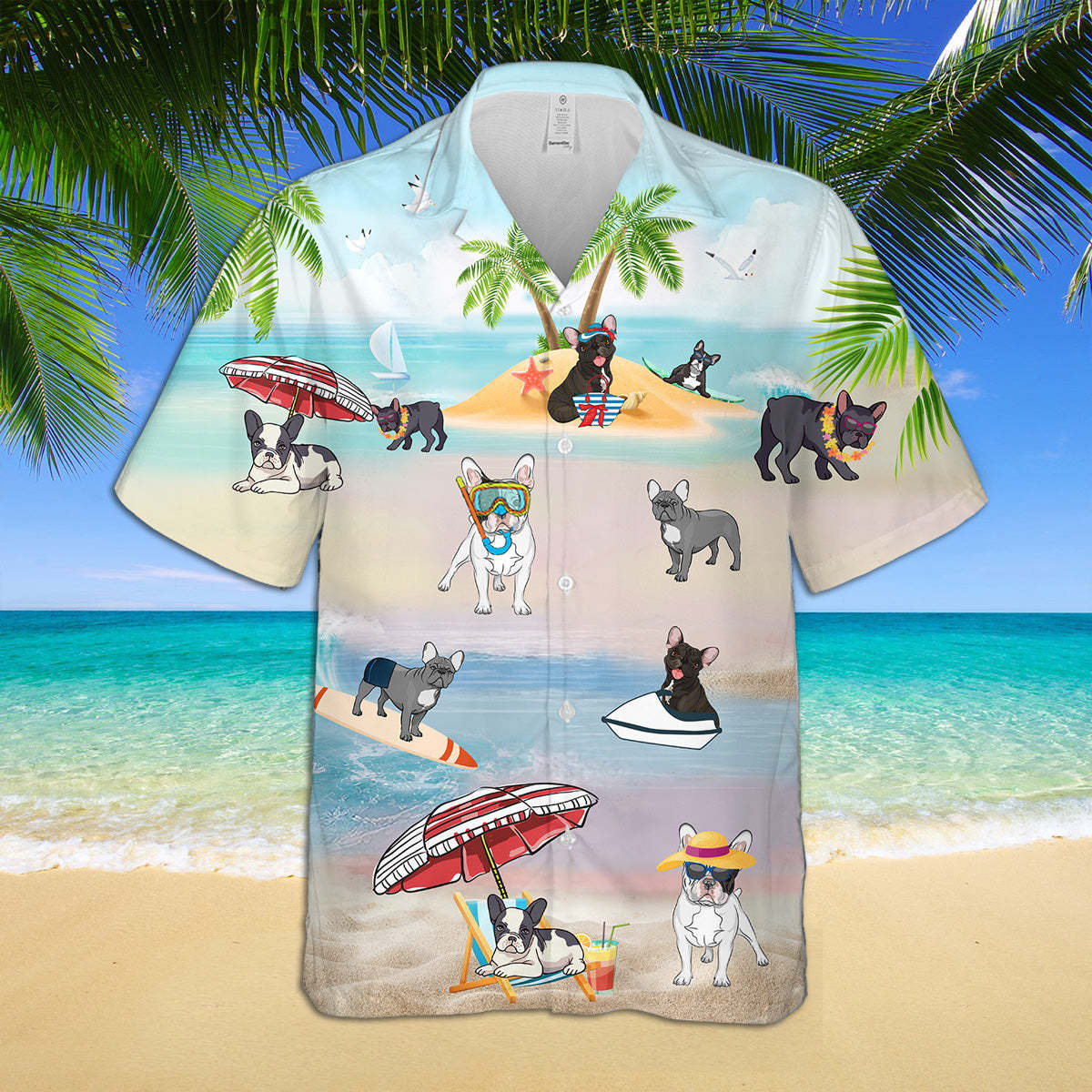 French Bulldogs At The Beach Hawaiian Shirt - Wonder Print Shop