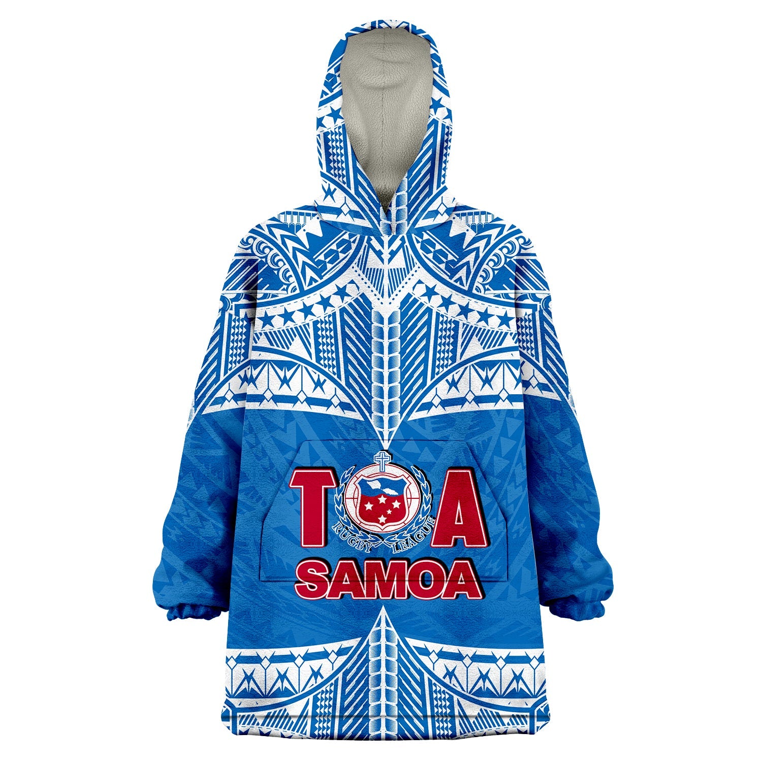 Toa Samoa Rugby Wearabla Blanket Hoodie Blue Sky