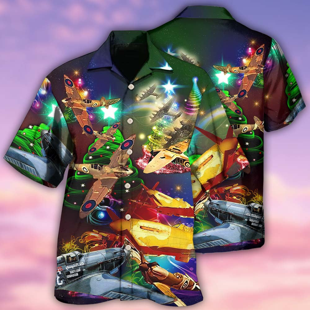 Combat Aircraft Fly Sky Merry Christmas Hawaiian Shirt - Wonder Print Shop