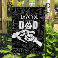 Garden flag with Viking dad graphic: 'I LOVE YOU' over 'DAD' on black with white runes
