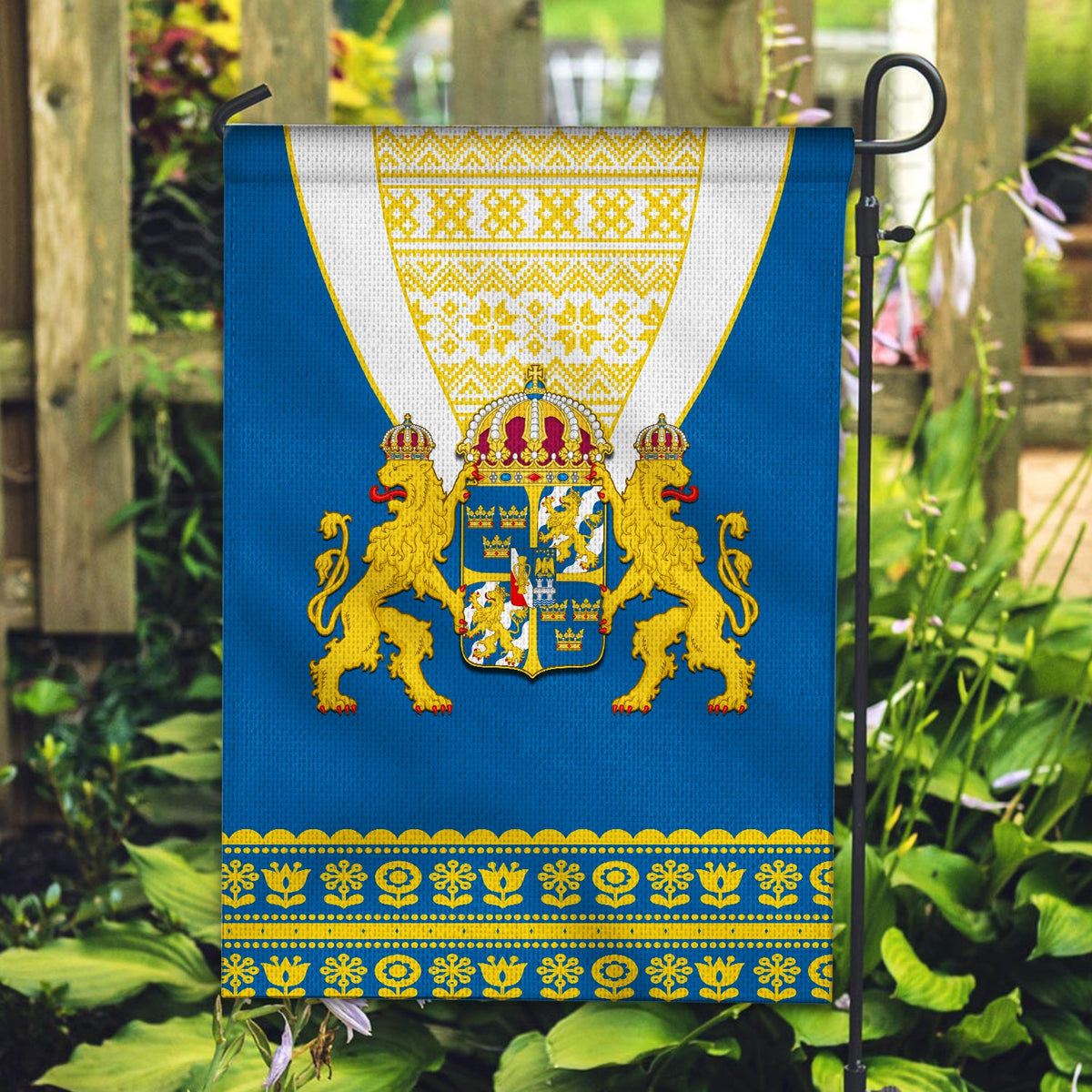 Sweden Flag Swedish Coat Of Arms With Scandinavian Flowers - Wonder Print Shop