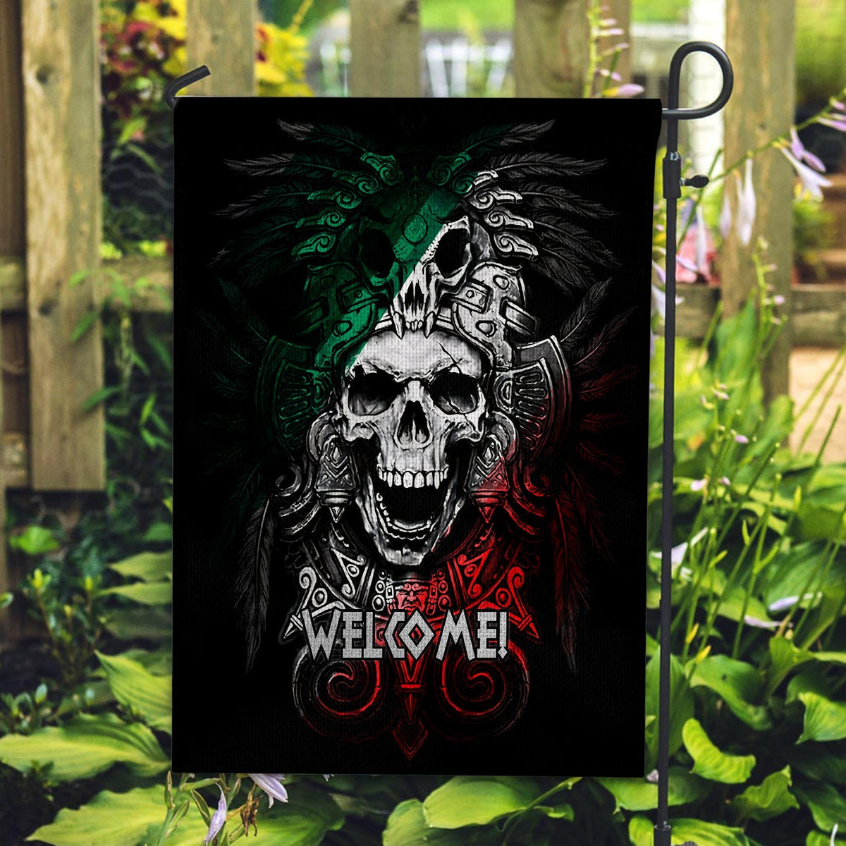 Mexico Flag Skull Eagle Aztec LT13 - Wonder Print Shop