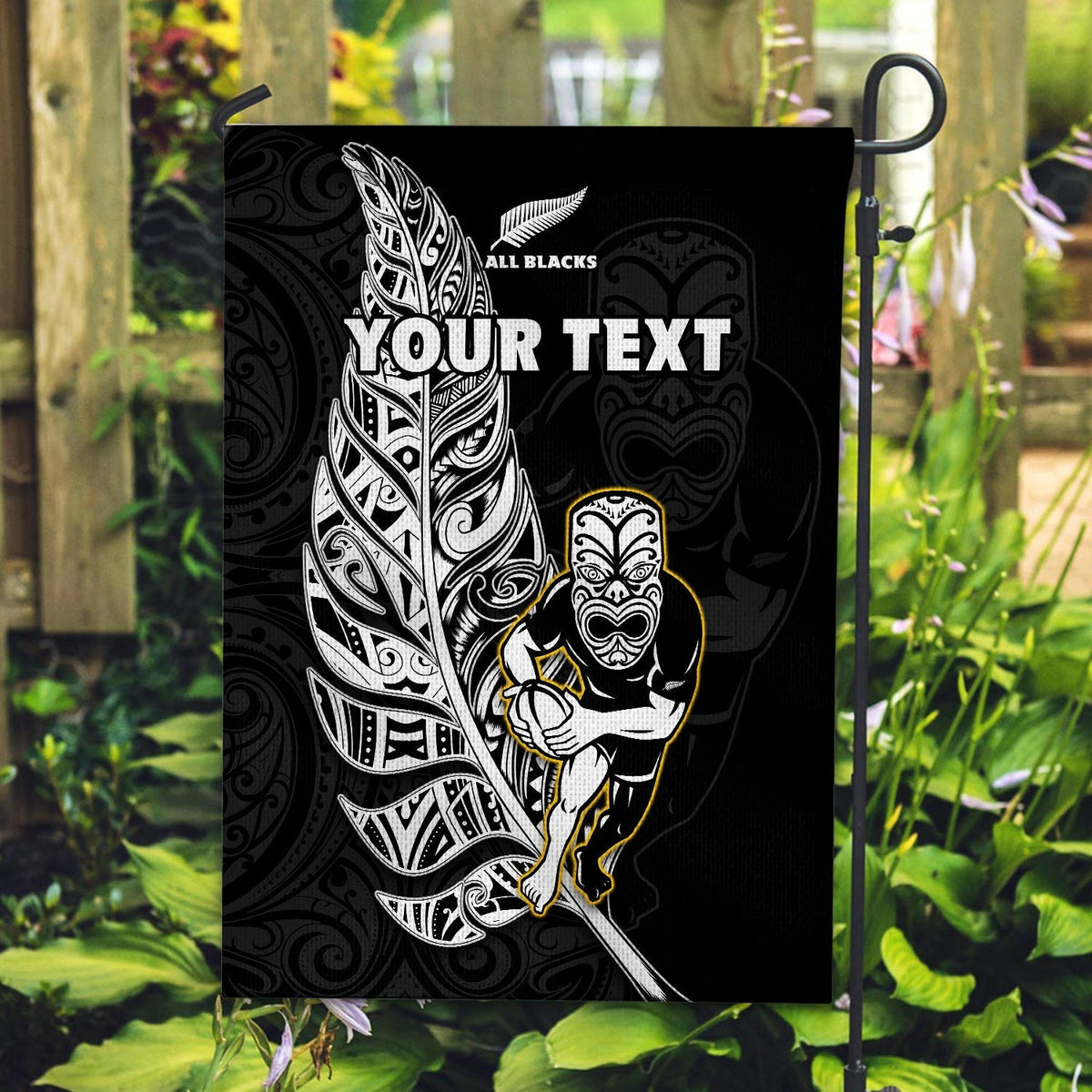 Custom Personalised New Zealand 2022 Rugby Flag All Black Silver Fern Maori Pattern Version Black - Wonder Print Shop