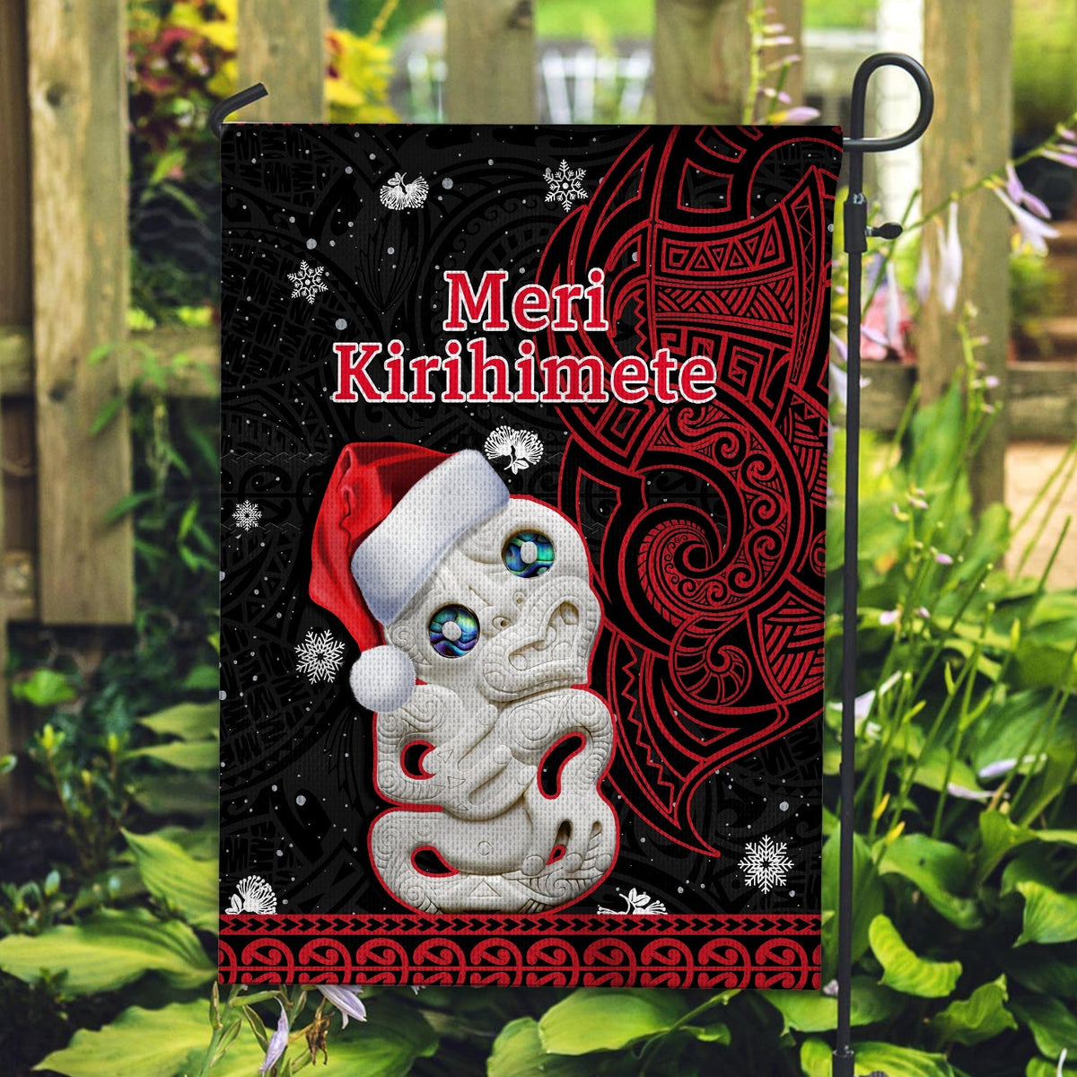 New Zealand Christmas Flag Hei Tiki Red Pohutukawa Meri Kirihimete - Wonder Print Shop