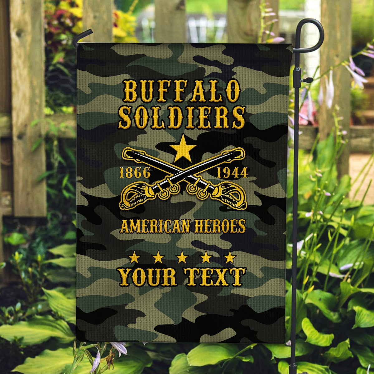 Buffalo Soldiers Camouflage-Flag, am Metallbügel befestigt, Design „1866–1944“