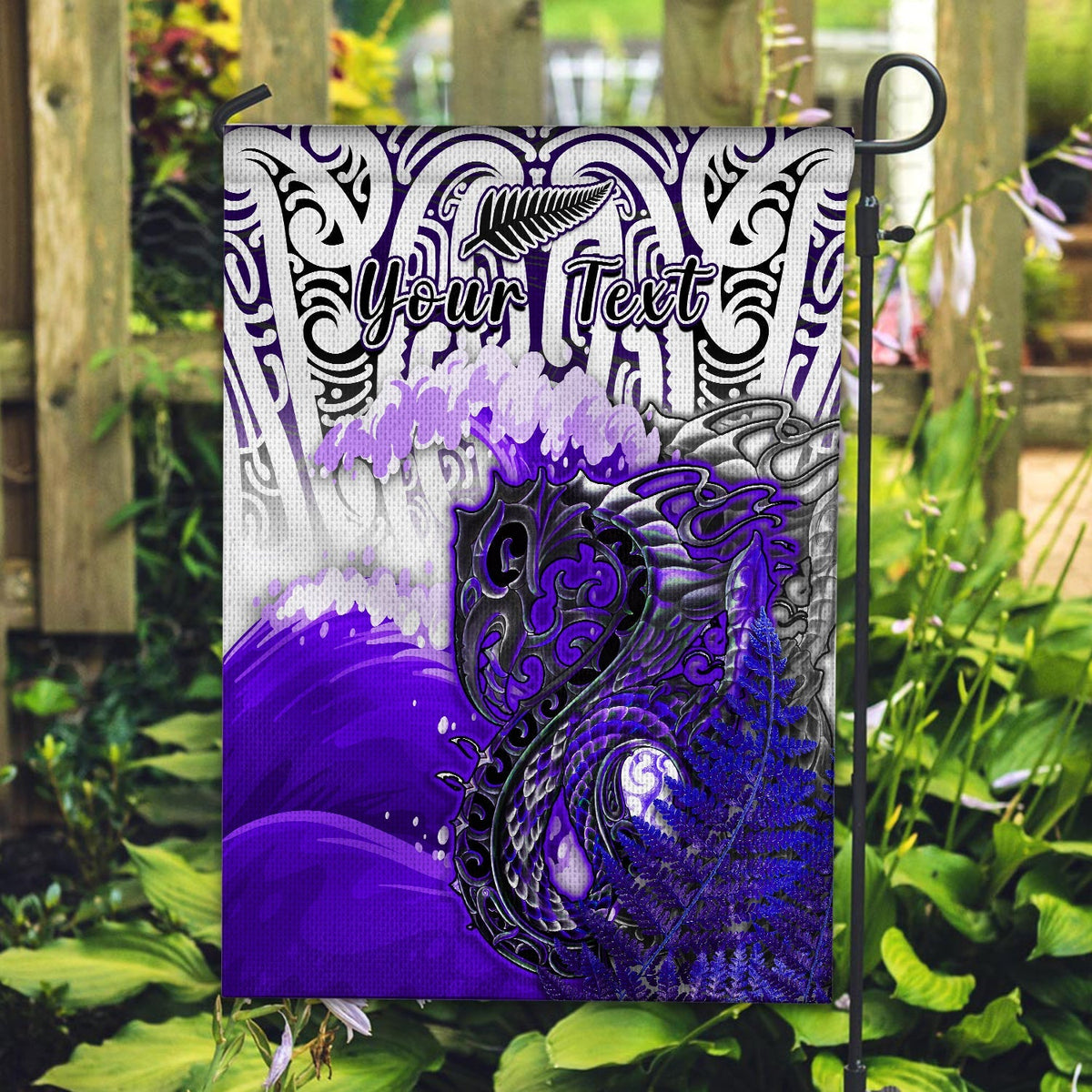 Custom Personalised Manaia Maori Flag Fern Aotearoa Purple Waves LT13 - Wonder Print Shop