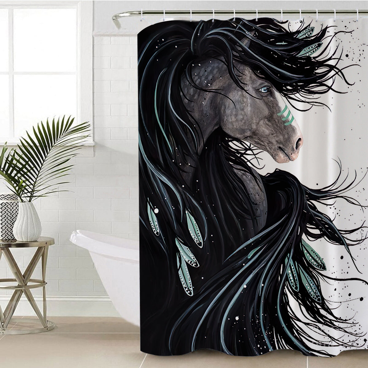 black-horse-native-american-shower-curtain