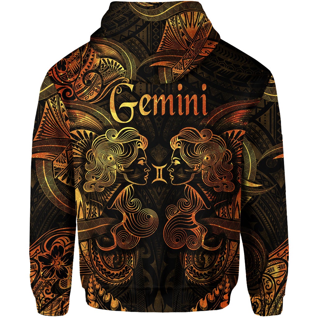 Gemini Zodiac Polynesian Zip Hoodie Unique Style Gold LT8 - Wonder Print Shop