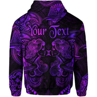 Custom Gemini Zodiac Polynesian Zip Hoodie Unique Style Purple LT8 - Wonder Print Shop