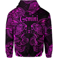 Gemini Zodiac Polynesian Zip Hoodie Unique Style Pink LT8 - Wonder Print Shop